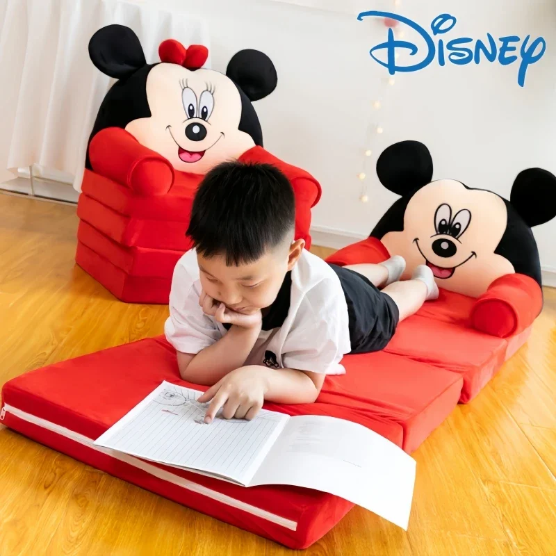 Disney Mickey Mouse Minnie składana mała Sofa urocza kreskówka fotelik dla dziecka upominki świąteczne potrójna zniżka giętka kanapa z bawełny