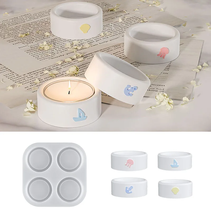 

DIY Marine Candle Cup Silicone Mold 4 IN 1 Epoxy Resin Plaster Mould for Aromatherapy Candle Holder Home Decor Crafts