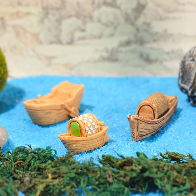 Retro Figurines Boat Small Ornaments Figure Toys Resin Home Crafts DIY Micro Garden Decoration