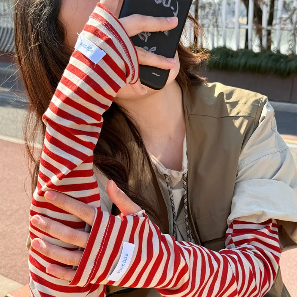 

Cute Arm Protection Striped Ice Sleeves Elastic Anti-UV Sunscreen Sleeve Thin Loose Summer Cycling Sleeves Outdoor