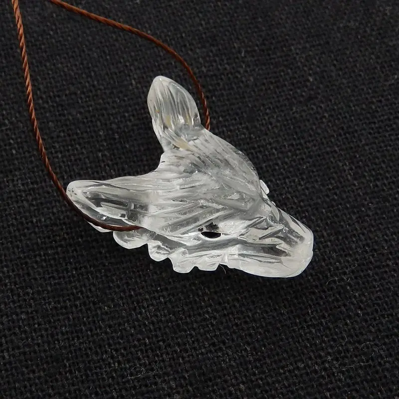 Natural Stone White Quartz Handmade Wolf Head Pendant Animal Necklace Accessories Gift 28x20x11mm 5g