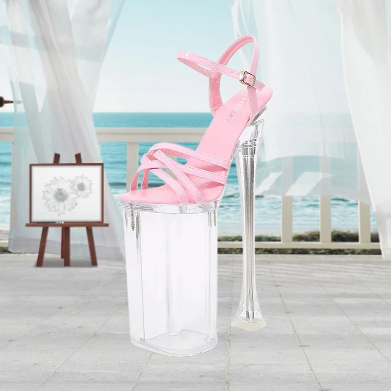 

Женские босоножки на тонком высоком каблуке 26 см, прозрачные свадебные туфли на платформе, женские туфли-лодочки из стальной трубы с ремешком на щиколотке для танцев, 10 дюймов