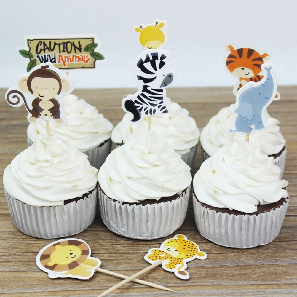 

96 Pcs Cake Toppers Picks Cartoon Animal Theme Party Supplies Decorations Eco Friendly Safe Kids Birthday Baby Shower Cake