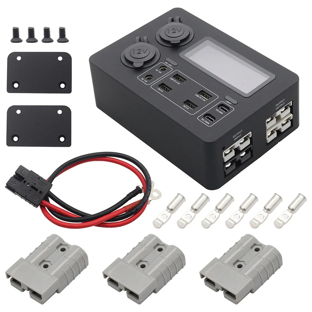 

12V 100W Power Box With LED Lights LCD Display Power Box USB-C Ports For RV Boat Mini Power Distribution Box ﻿