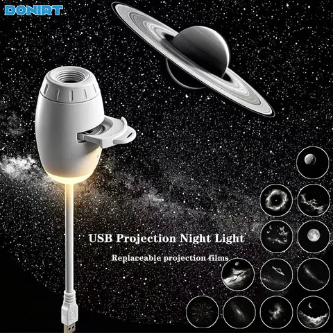 Galaxy Room Light Projector New 2 in 1 USB Projection Light Manual Focus Galaxy Projector Light Car Ambient Lamp Romantic Room Moon Saturn Star Night Lights