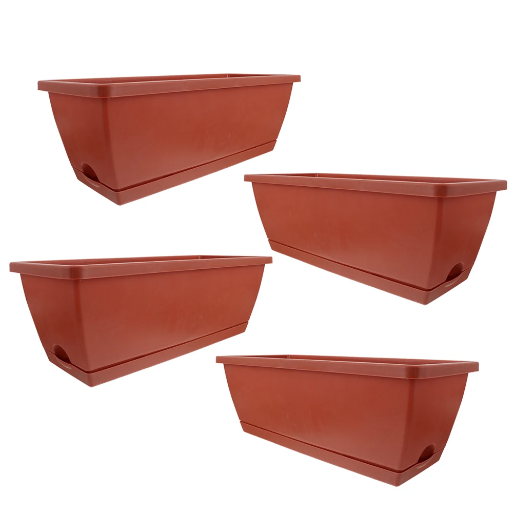 

4 set Rectangular Planting Trough Deep Flower Container Succulent Planter Pots Garden Balcony Decor Vegetable Growing Box Resin