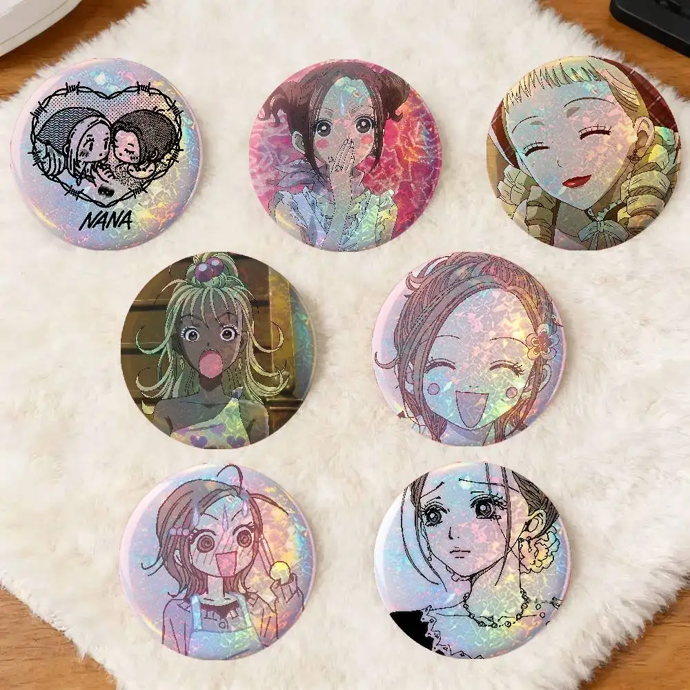 NANA Anime Game Laser Double Flash Tinplate Badge Cartoon Character Pin Brooch Fan Collectible Cosplay Merchandise