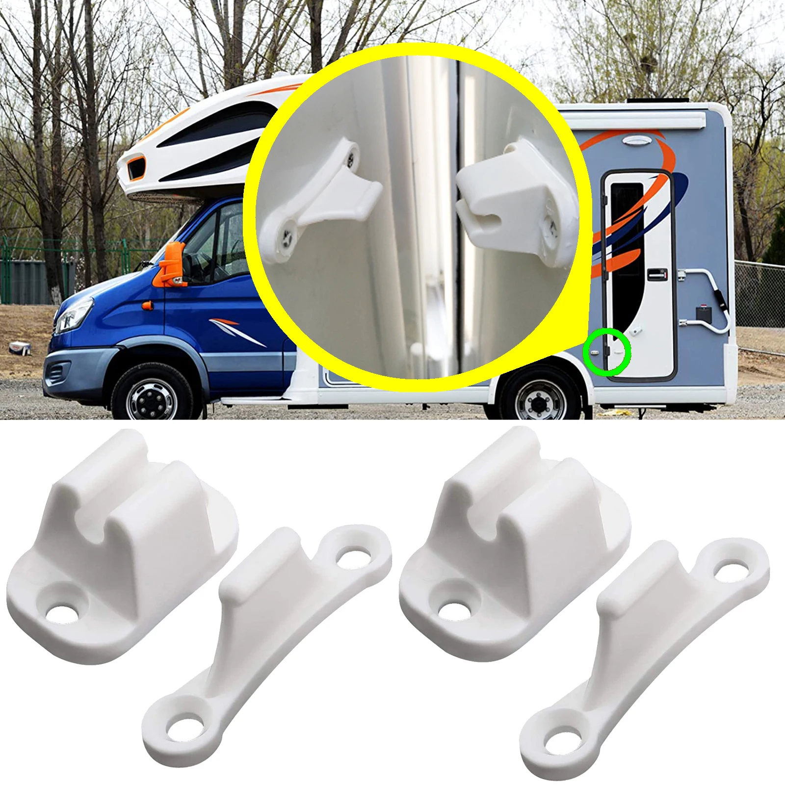 2x Caravan RV Motorhome Camper Main Door Gate Push Catch Retainer Clip Holder Stay Spacer Caravan Boat Accessories White Nylon