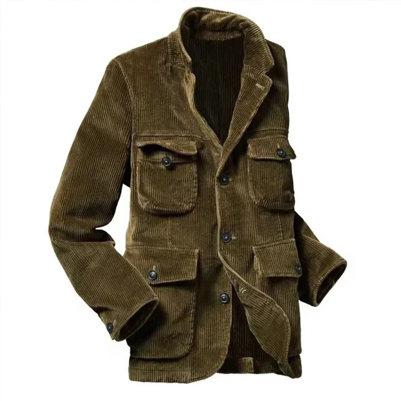 Chaqueta informal con solapa para hombre, Top de estilo europeo y americano a la moda con un solo pecho y múltiples bolsillos, novedad de invierno, 2024