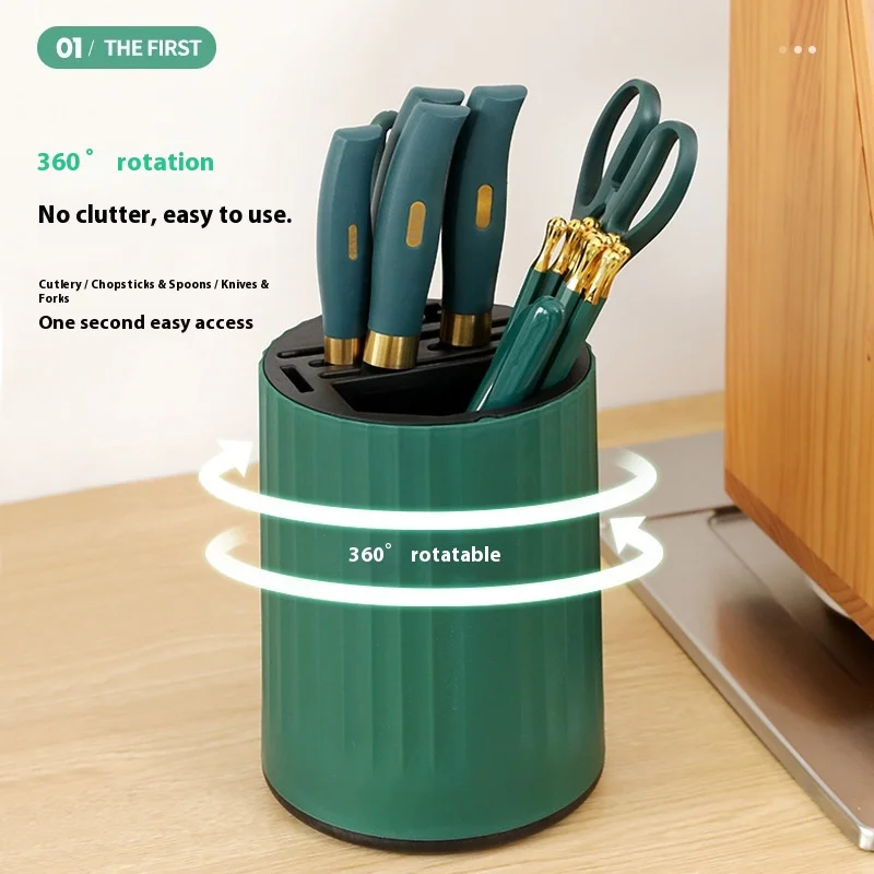 

Hot Selling Kitchen Rotating Multifunctional Household Chopsticks Kitchen Knives Cutlery Racks Storage Artifact