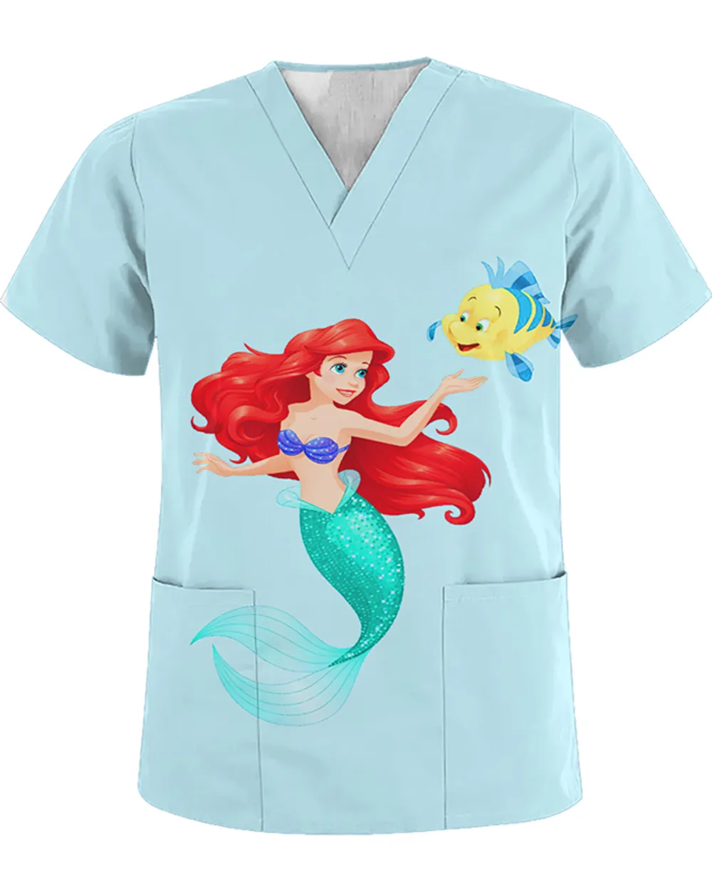 Nurse Uniform Dental Clinic V-neck Short Sleeve Work Uniform Disney Princess Print Pet Hospital Women's Nursing Uniform