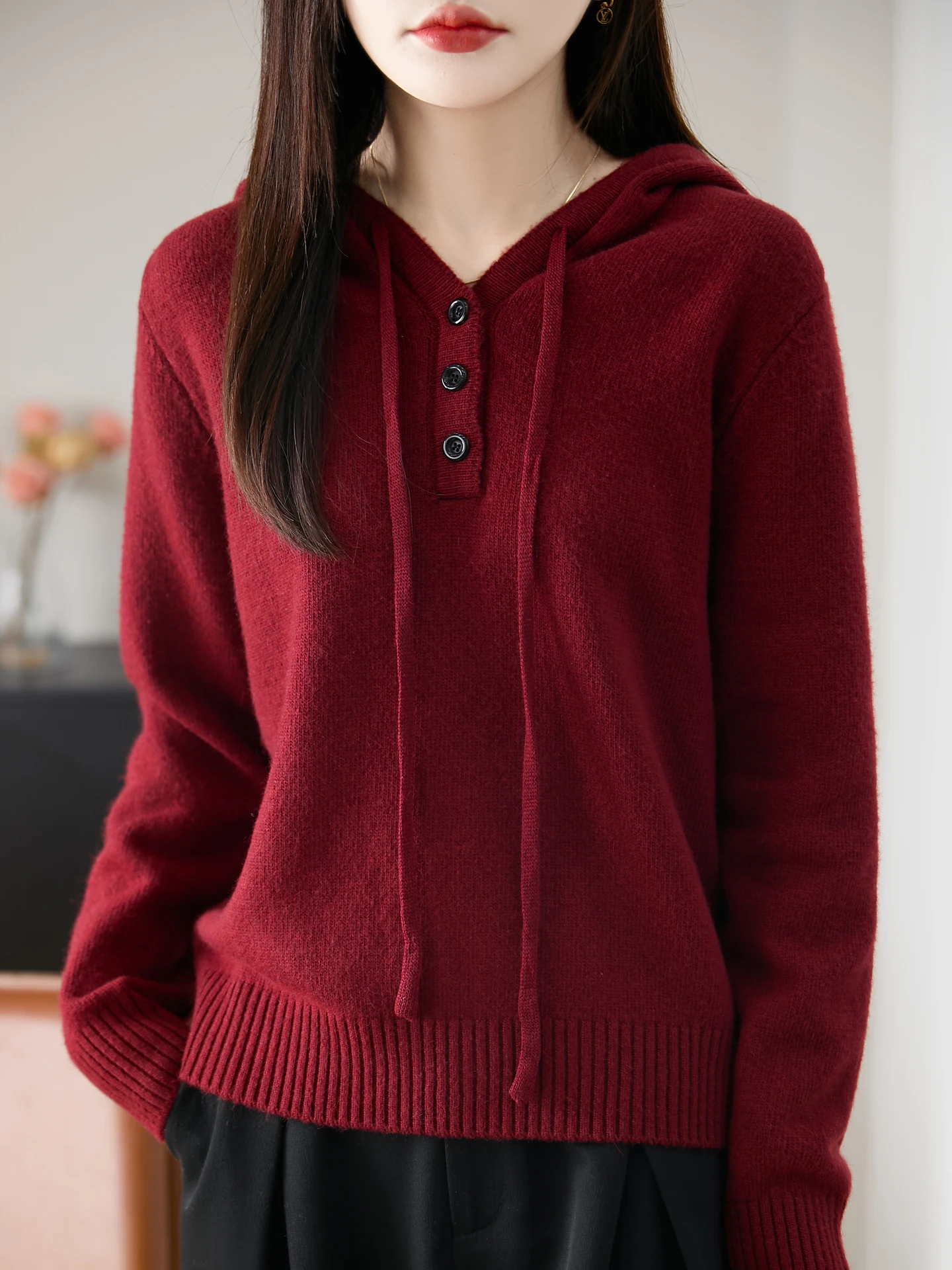 

2025 New Autumn Winter Woman Sweater 30% Merino Wool Female Knitwear Hooded Pullover Lady Long Sleeve Clothing Tops Loose Jumper