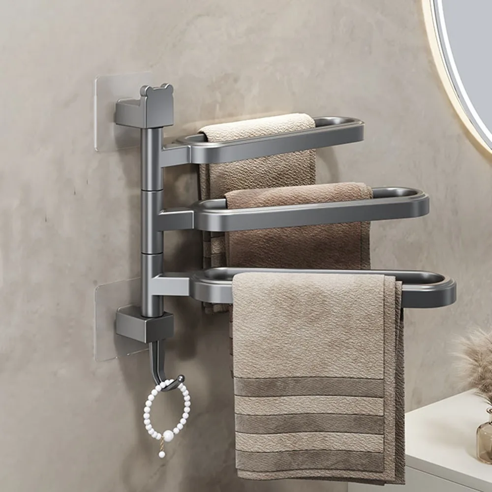 

Practical Plastic Rotatable Towel Rack Punch Free Wall Mounted Swivel Towel Holder Space Saving Lightweight Towel Hanger Kitchen