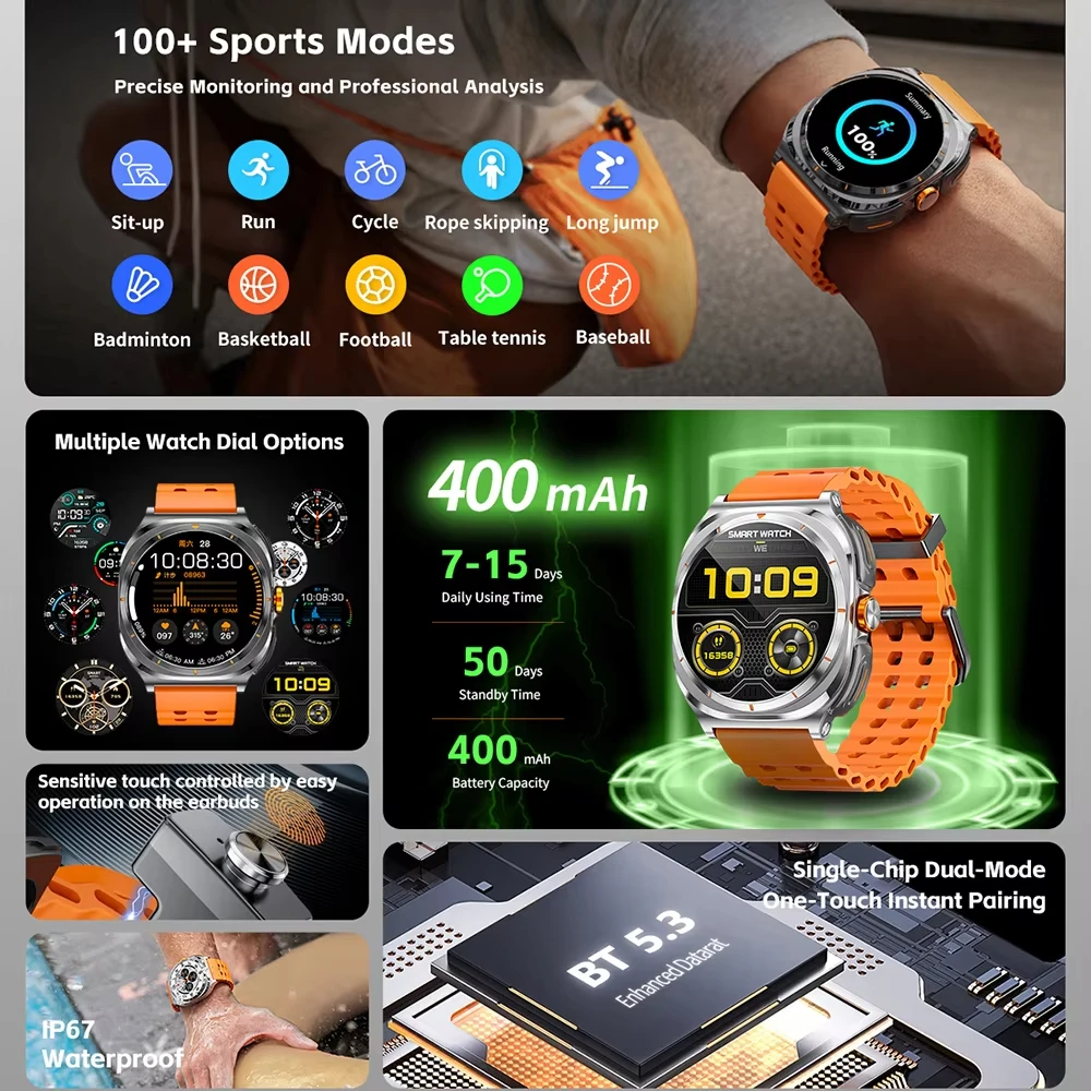 2025 nuevo reloj inteligente actualizado TWS 2 en 1 auriculares Bluetooth IP68 impermeable Bluetooth llamada para hombres y mujeres reloj inteligente deportivo