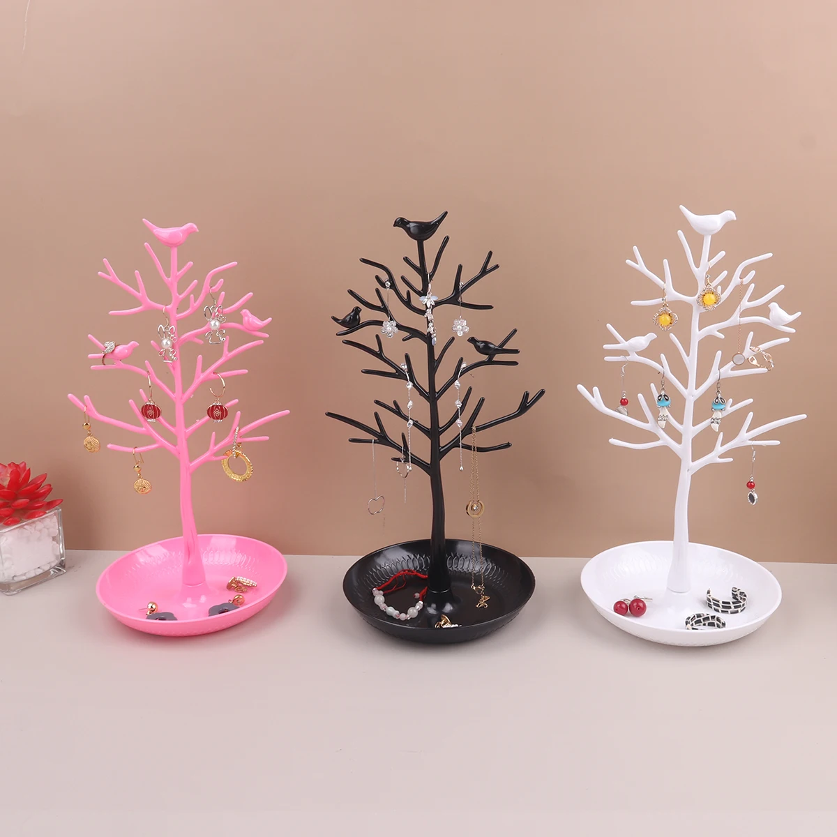 Jewelry Display Stand Tray Tree Storage Racks Earrings Necklaces Rings Jewelry Boxes Case Desktop Organizer Holder Make Up Decor