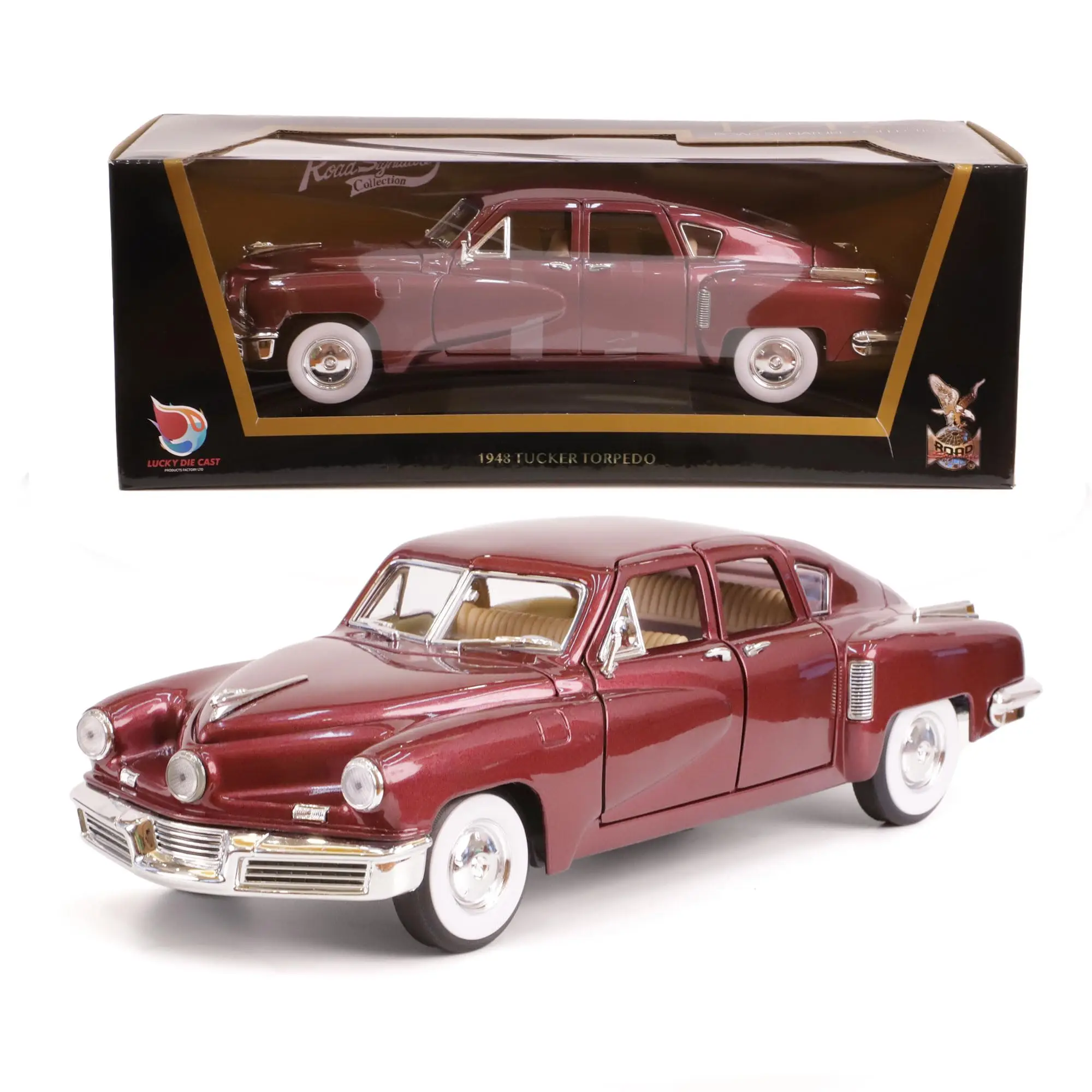 1948 Tucker Torpedo 1/18 Scale Die-Cast Metal Model Premium Classic Vintage Alloy Cars with Display Case, with Opening Doors, Be