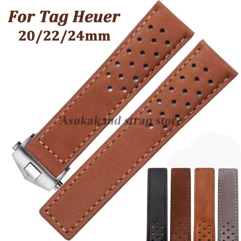 Soft Genuine Cow Leather Watchband for Tag Heuer Carrera Monaco Series Frosted Fold Buckle Men Cowhide Straps 20mm 22mm 24mm