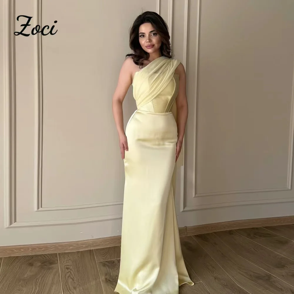 Sukienki na studniówkę Zoci Classic, jasnożółte, satynowe, o kroju syreny, z odkrytymi plecami, Vestidos De Fiesta, iluzoryczne, bez ramiączek, suknie wieczorowe, szyte na miarę.