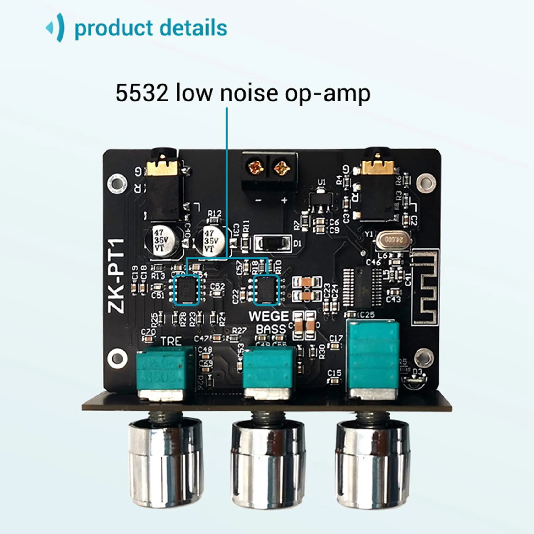 ABZW Bluetooth 5.0 Decoder Board Dual Channel Stereo Low Noise High And Low Tone Pre-Module Amplifier Board ZK-PT1