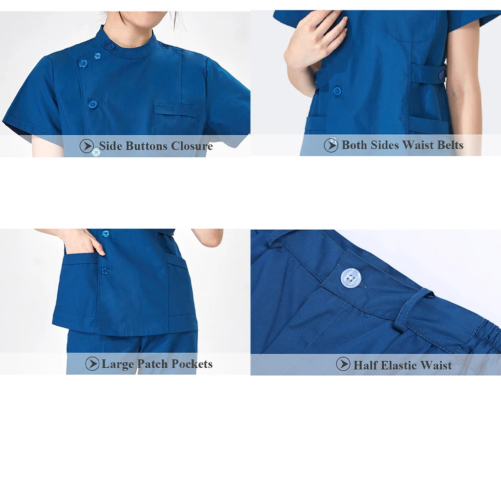 Uniformes Médicos Enfermeria Scrub Set Medical Uniforms Doctor Nurse Workwear for Women and Men Side Buttons Surgical Scrubs