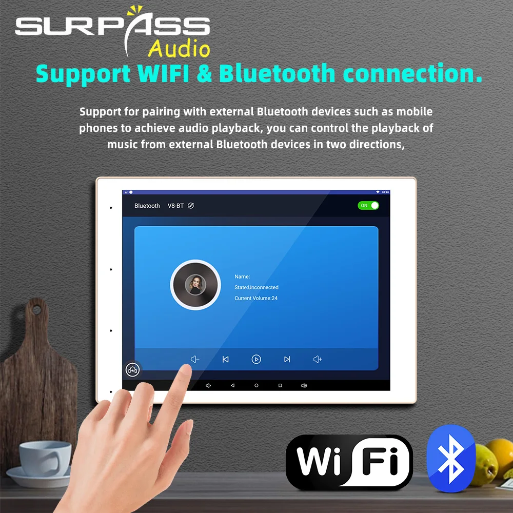 8-inch internal communication Android 6 touch wall mounted amplifier  with 1G+8G TUYA Wi Fi for home hotels and commercial audio