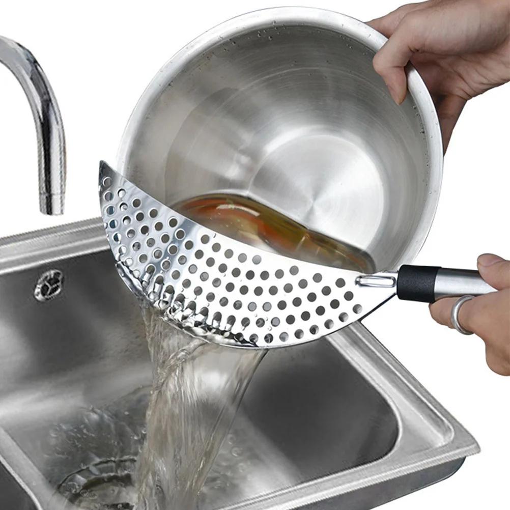 

2pcs Stainless Steel Pot Crescent Colander Handle Kitchen Drainer Corrosion Resistant Mesh Strainer Soup Noodles