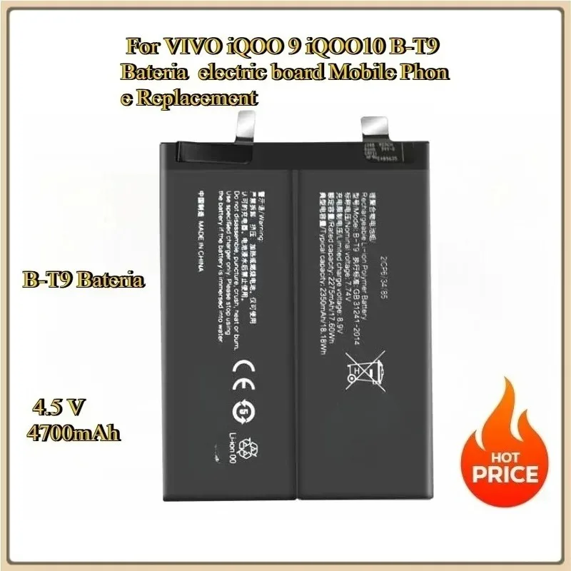 For VIVO IQOO 9 IQOO10 B-T9 Bateria  Electric Board Suitable 2350mAh*2 4700mah Mobile Phone Replacement Battery