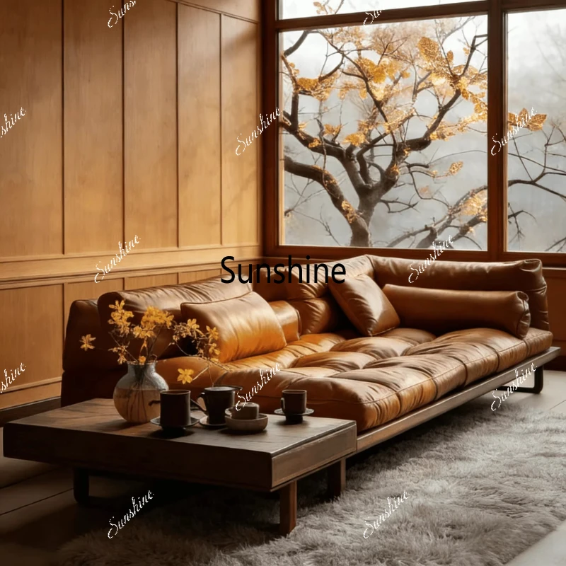 Modern and simple, the living room home solid wood leather sofa has a sense of high class, simple and modern