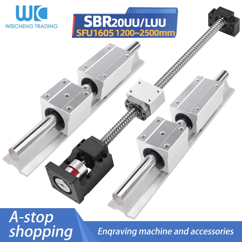 CNC Customization SBR20 1200-2500mm Linear Guide+RM16 SFU1605 Ball Screw+BF12+HM12-57/HM12-60 Linear Support Rail for CNC Parts