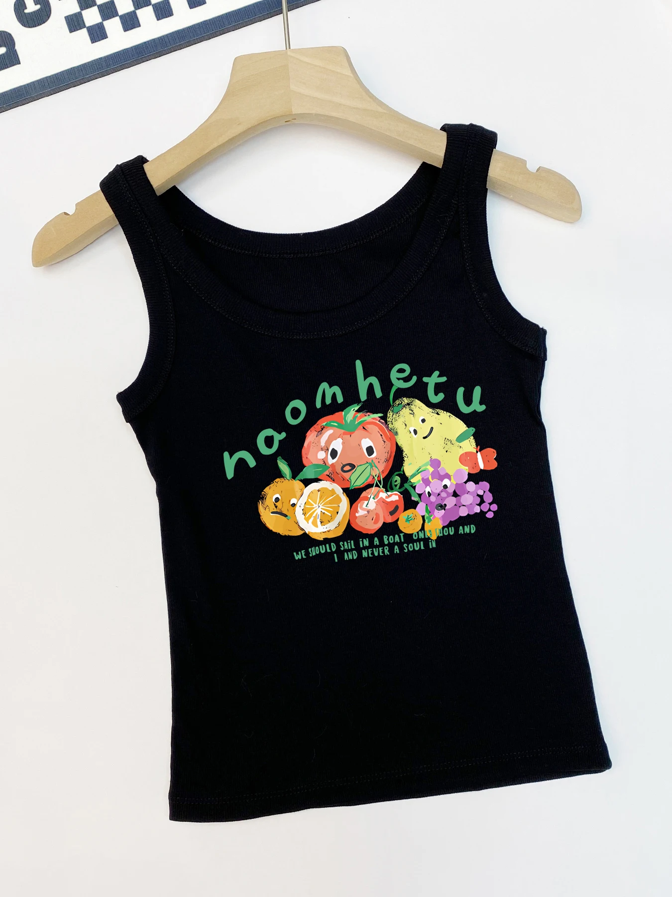

American Retro Fruit Prints Korean Vest Women Thread Fashion Singlet Retro Fitness Tank Tops Comfortable Casual Sportswear