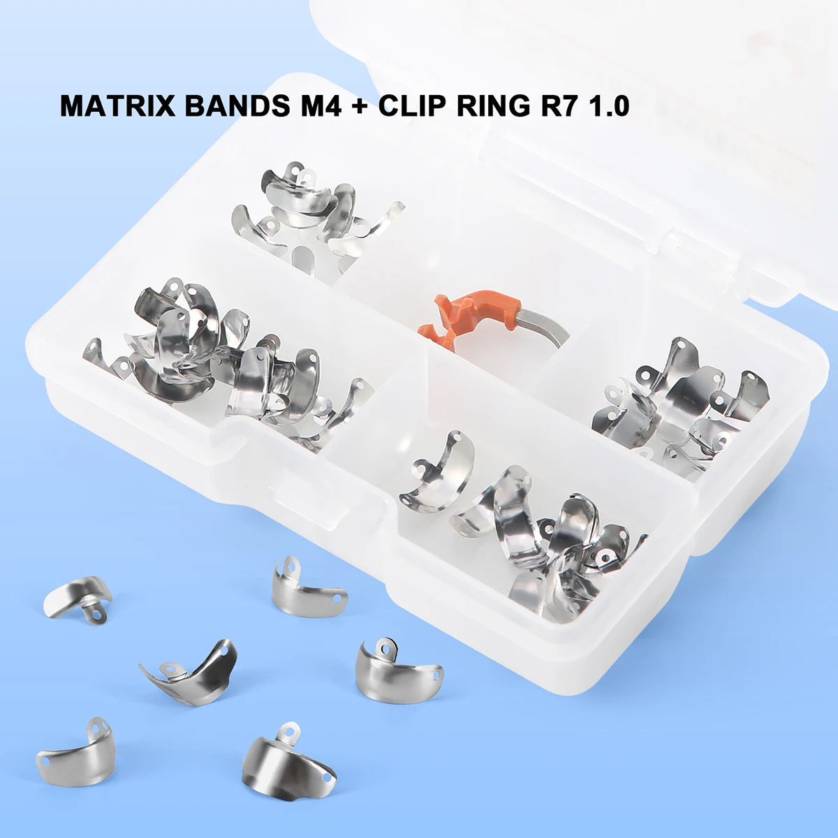 AZDENT Dental-Sektionsmatrixsystem, konturierte 50-teilige Matrixbänder M4, universeller Klemmring R7, NiTi D3 Set für Zahnmedizin – Detail 2