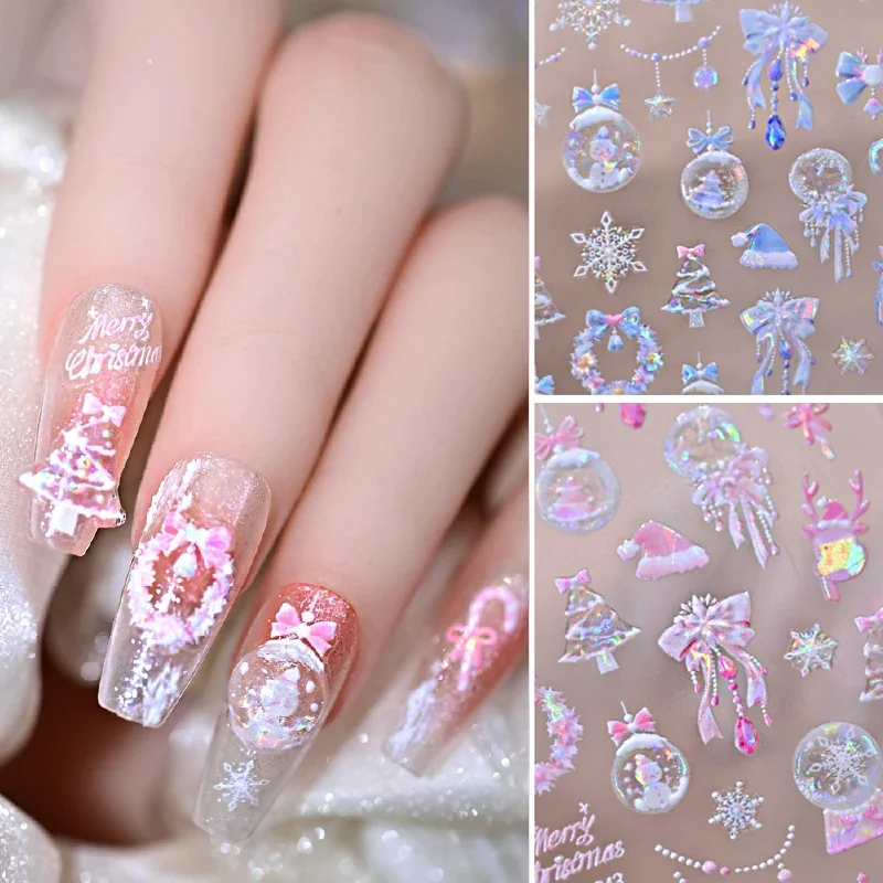 Christmas Gift Box Package Nail Stickers 5D Hot Stamping Shiny Aurora Christmas Tree Nail Sticker Nativity Decorations Wholesale