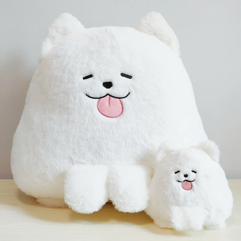 White Samoyed Puppy Dog Plush Pillow Kawaii Cartoon Animal Tongue Out Plushie Home Decor Gift