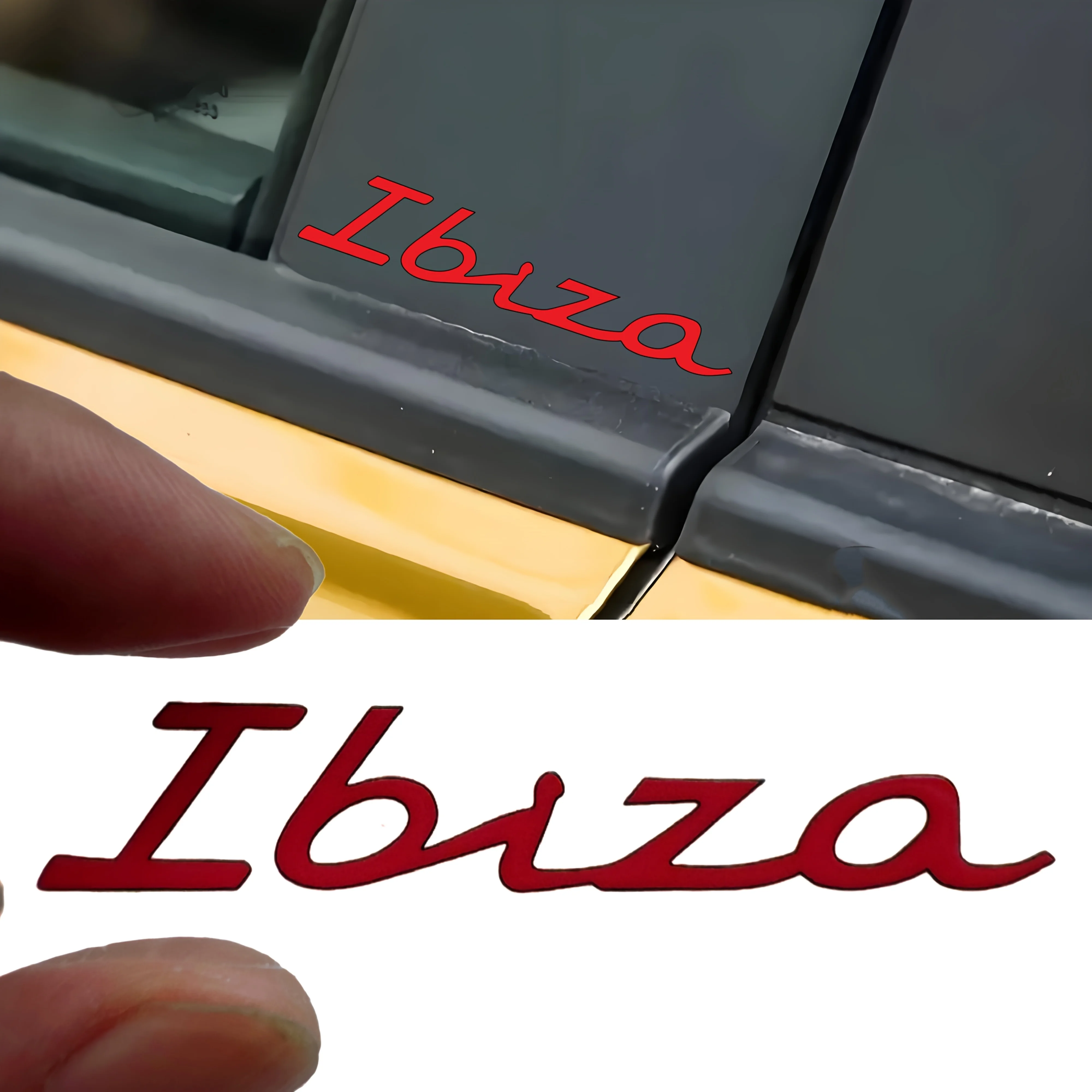

'emblème de voiture espagnole - Badge logo Ibiza avec lettrage cursif et contour rouge, accessoires