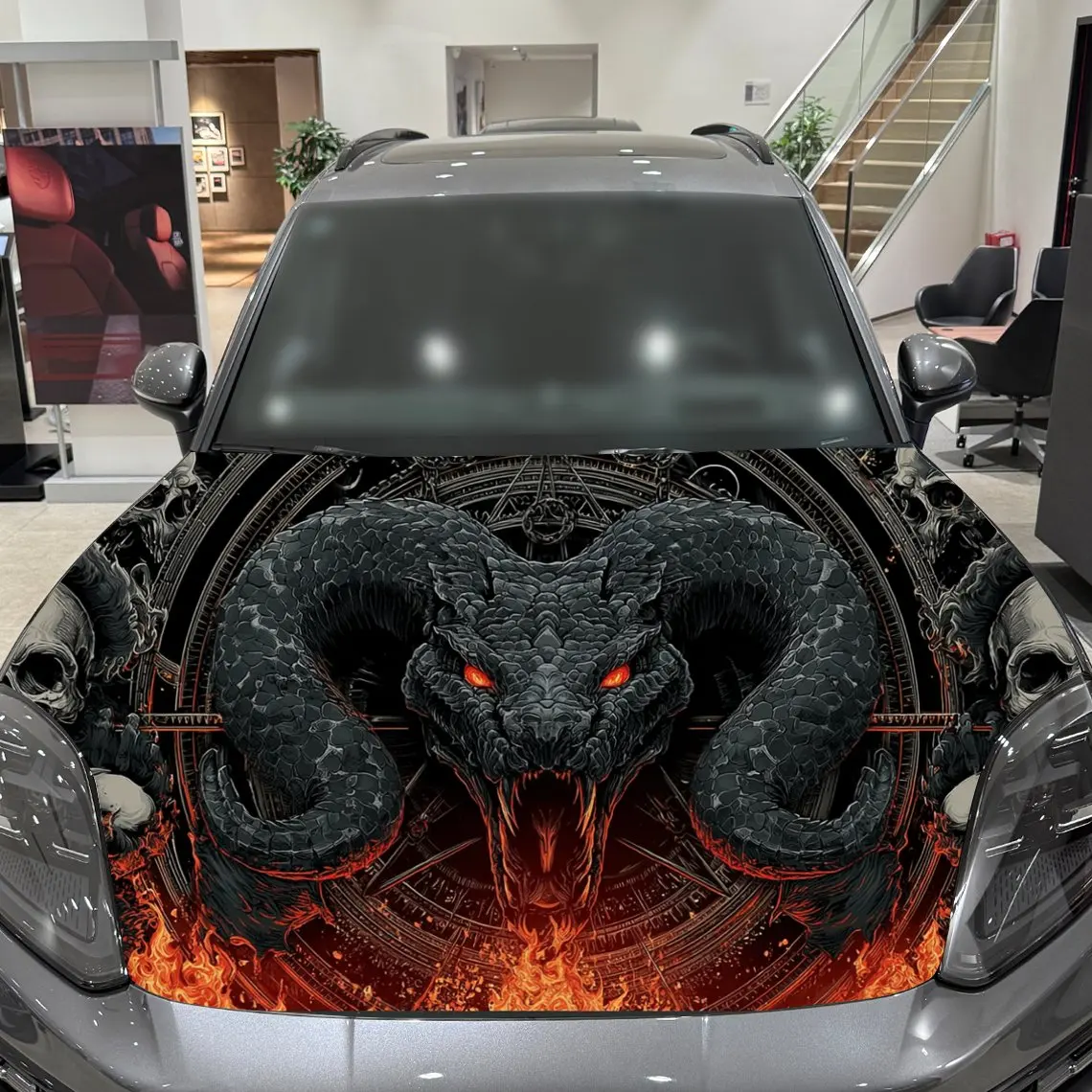 غلاف فينيل للسيارة من Purgatory Evil Python، ملصق غطاء محرك السيارة المقاوم للماء من مادة PVC، ملصقات ذاتية اللصق مقاومة للخدش لـ Eng #5