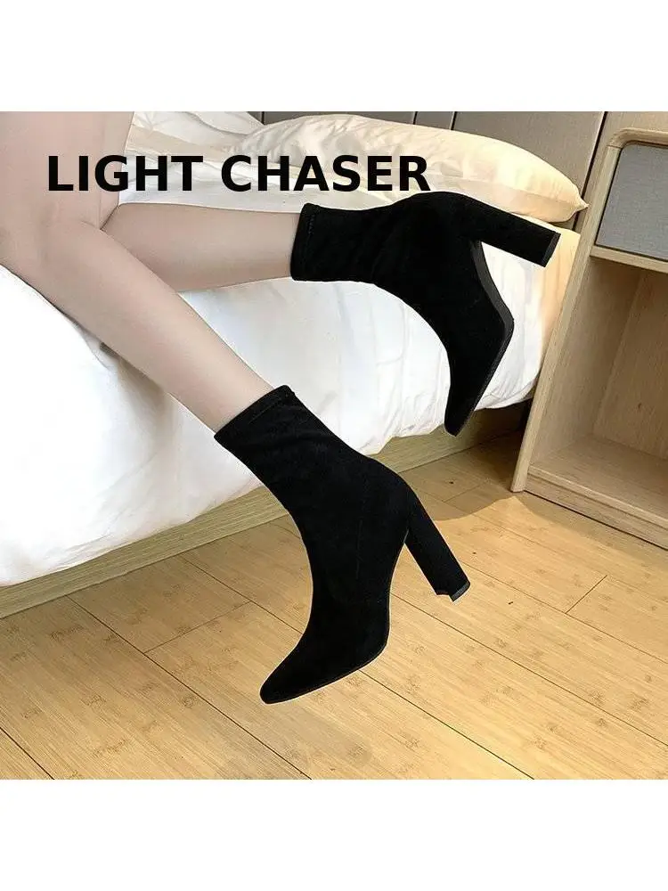 

New Ultra -high -heeled Mid -boots Women's Ankle Boots In Winglun Wind Autumn And Winter Pointed And Pointed Heel Elastic Boots