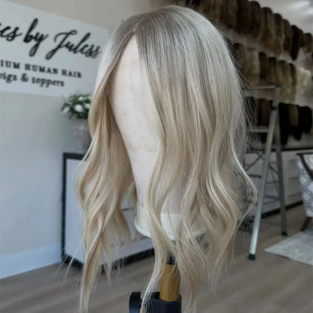 13x4 Ombre Creamy Blonde Synthetic HD Lace Front Wig with Roots Party Daily Cosplay Heat Resistant Fiber Wig Short Wave Bob 14''
