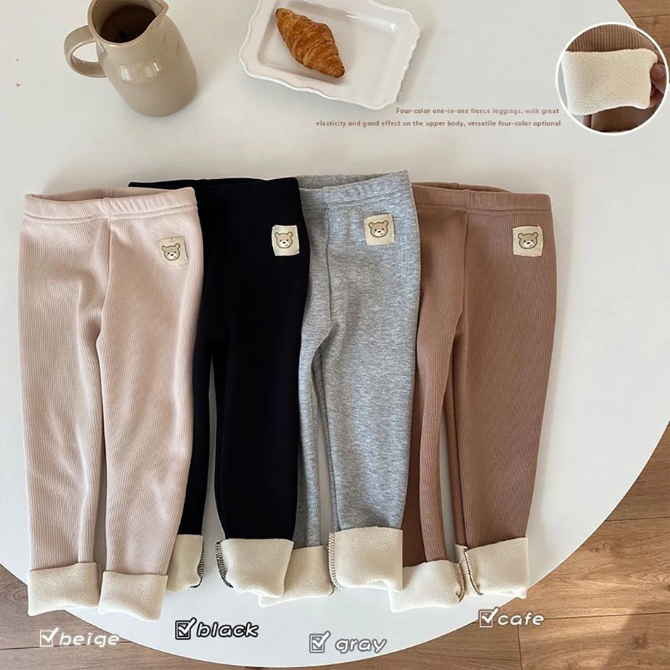 Mallas elásticas de una pieza para niños y niñas, pantalones coreanos para evitar el frío, con dibujos animados, Otoño e Invierno