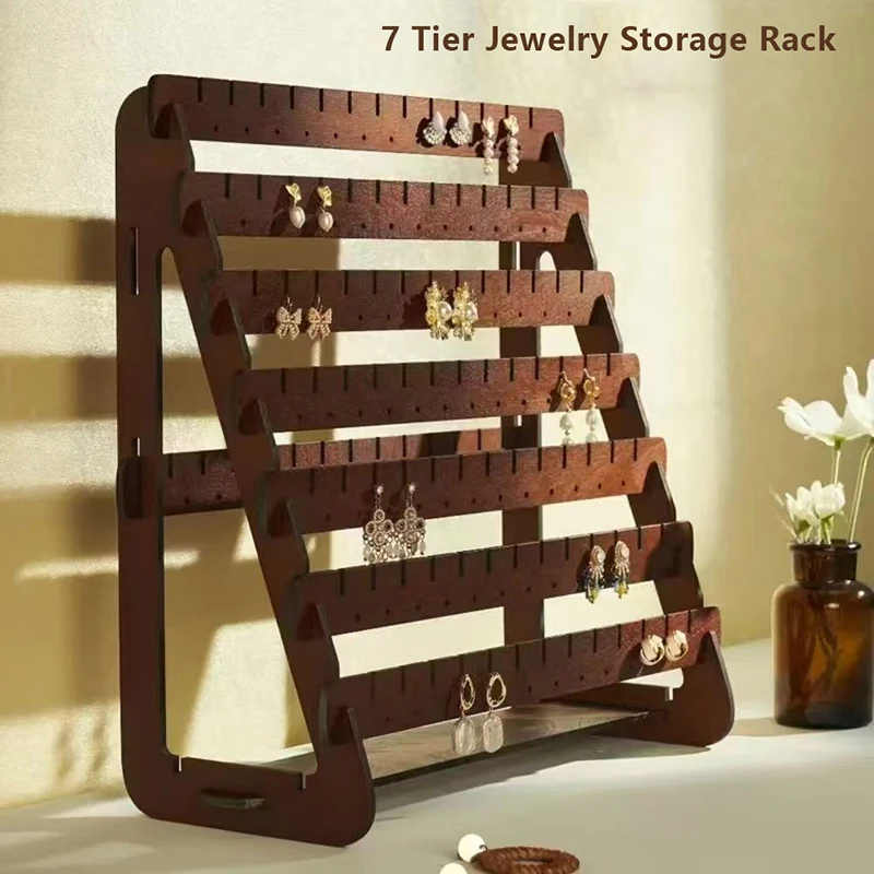 Multilayer Wooden Earring Stand Holder High-capacity Jewelry Storage Organizer Display Rack For Home Living Room Bedroom Desktop