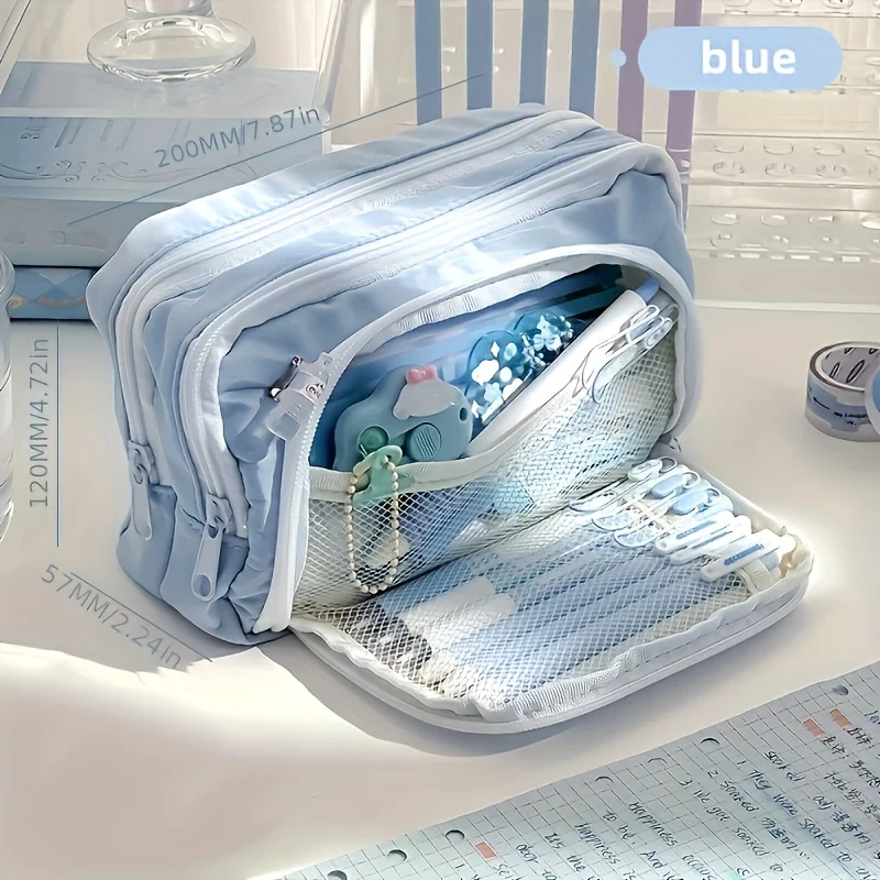 

Мятно-зеленый пенал большой емкости с милым мультяшным дизайном — портативный и стильный органайзер для канцелярских принадлежностей с несколькими отделениями