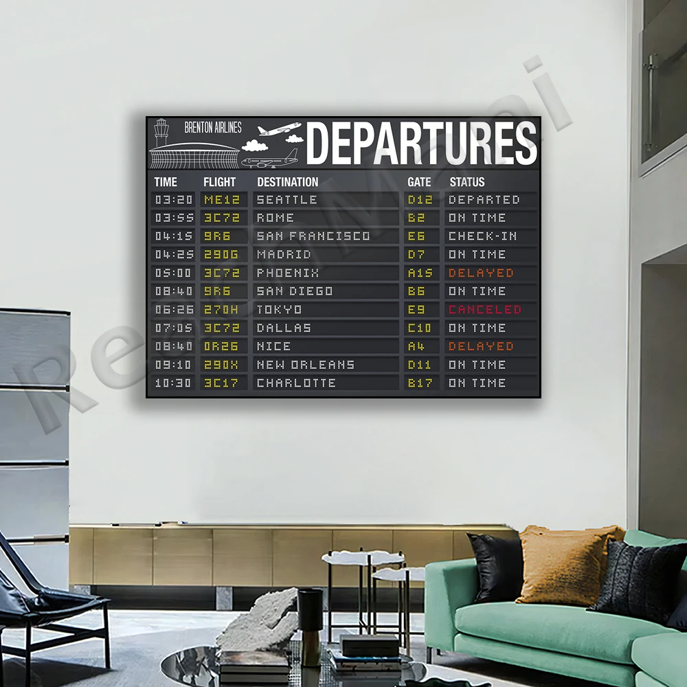 

Airplane Party Poster - Departure Sign, Airport Terminal Sign, Pilot Decoration