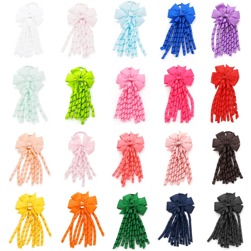 New Baby Girls Ribbon Curly Hair Bow Ties Elastic Hair Bands Kids Ponytail Holder Bowknot Jewelry Headwear Accessories