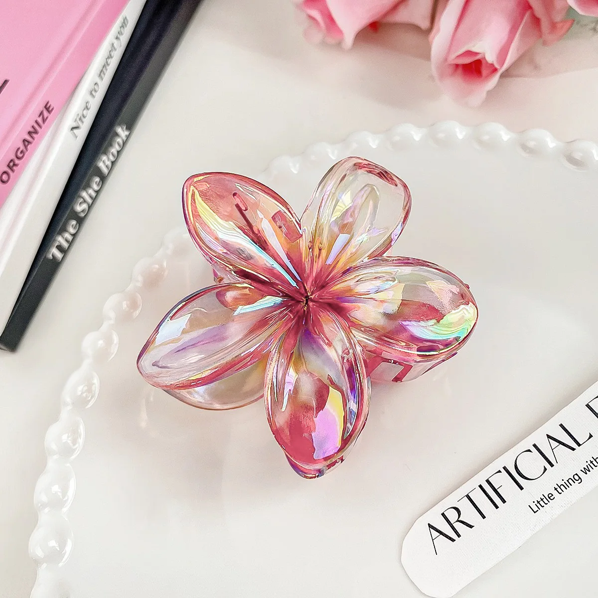 Preppy Flower Hair Clip para Mulheres, Plumeria Havaiana, Cabelo Grosso e Fino, Presentes para Meninas Adolescentes