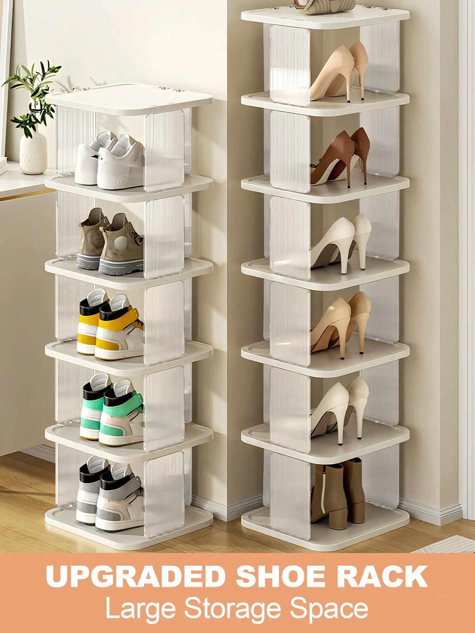 Large Vertical Plastic Shoe Rack - Free-Standing, Easy Install, Large Capacity for Shoes/Bags/Keys (Entryway/Home Decor)