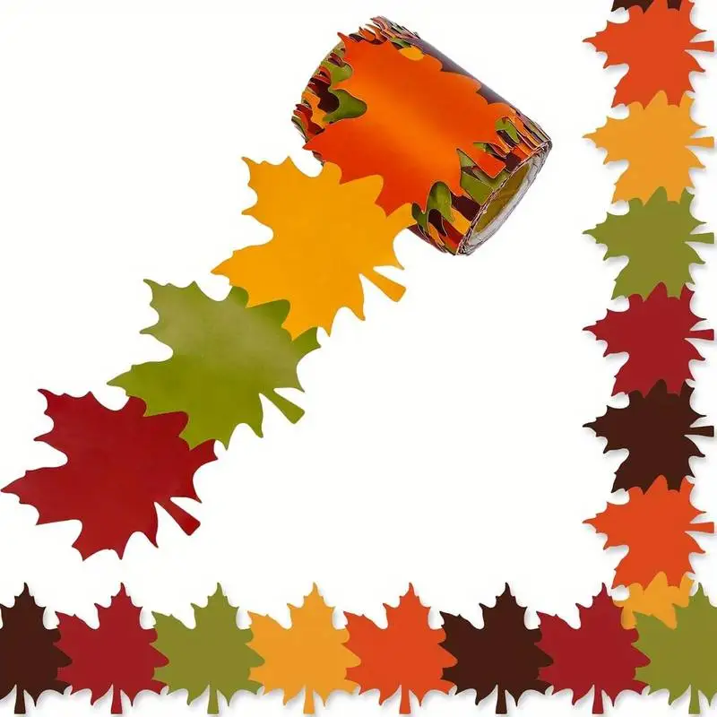 1 roll of border decoration in various colors, maple leaf shape die-cut fabric for bulletin boards, classroom walls, and autumn decoration