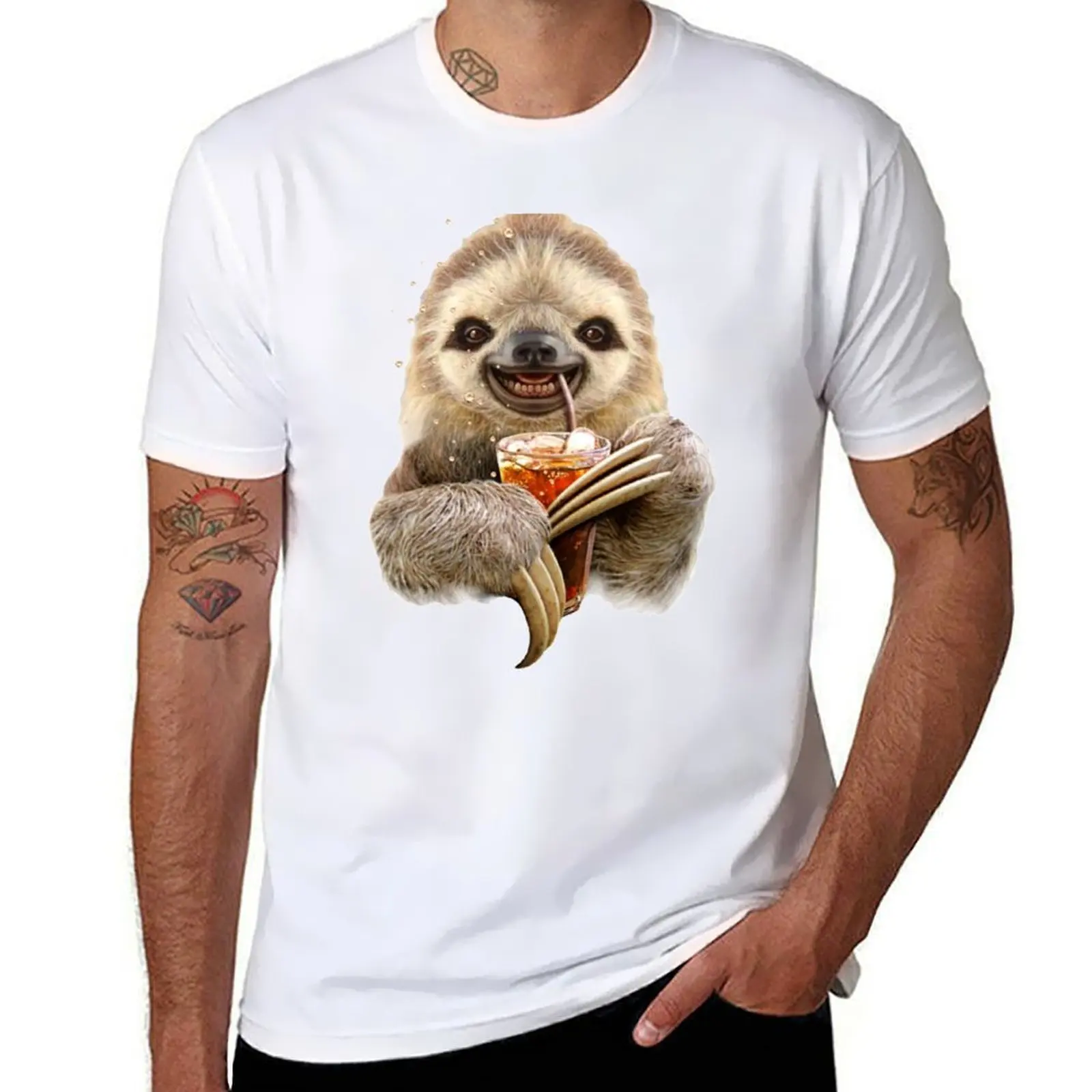 

SLOTH & SOFT DRINK T-Shirt anime t shirts oversize cotton tshirt 100% T-Shirt