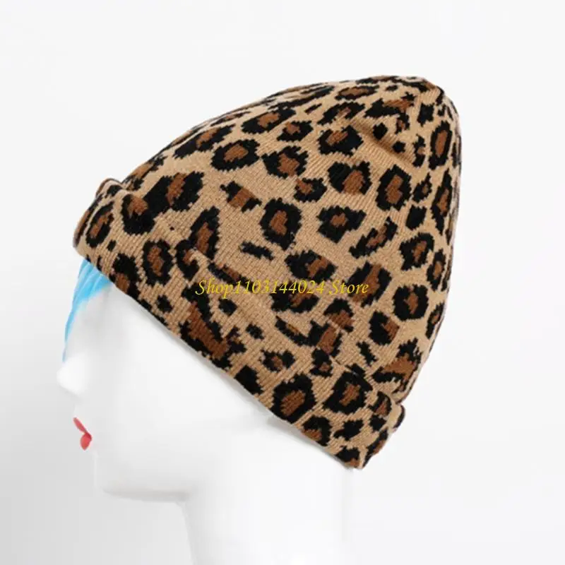 

N5KE Винтажная шерстяная шапка Вязаная шапка с леопардовым принтом Повседневная одежда универсальная для мужчин и женщин