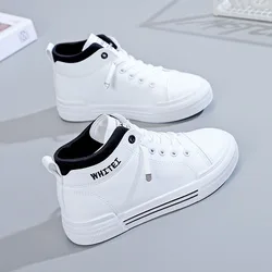 Women's Sneakers 2025 New Korean Style Trend Flats Lace Up Casual Shoes White High Top Comfortable Running Shoes Tenis De Mujer