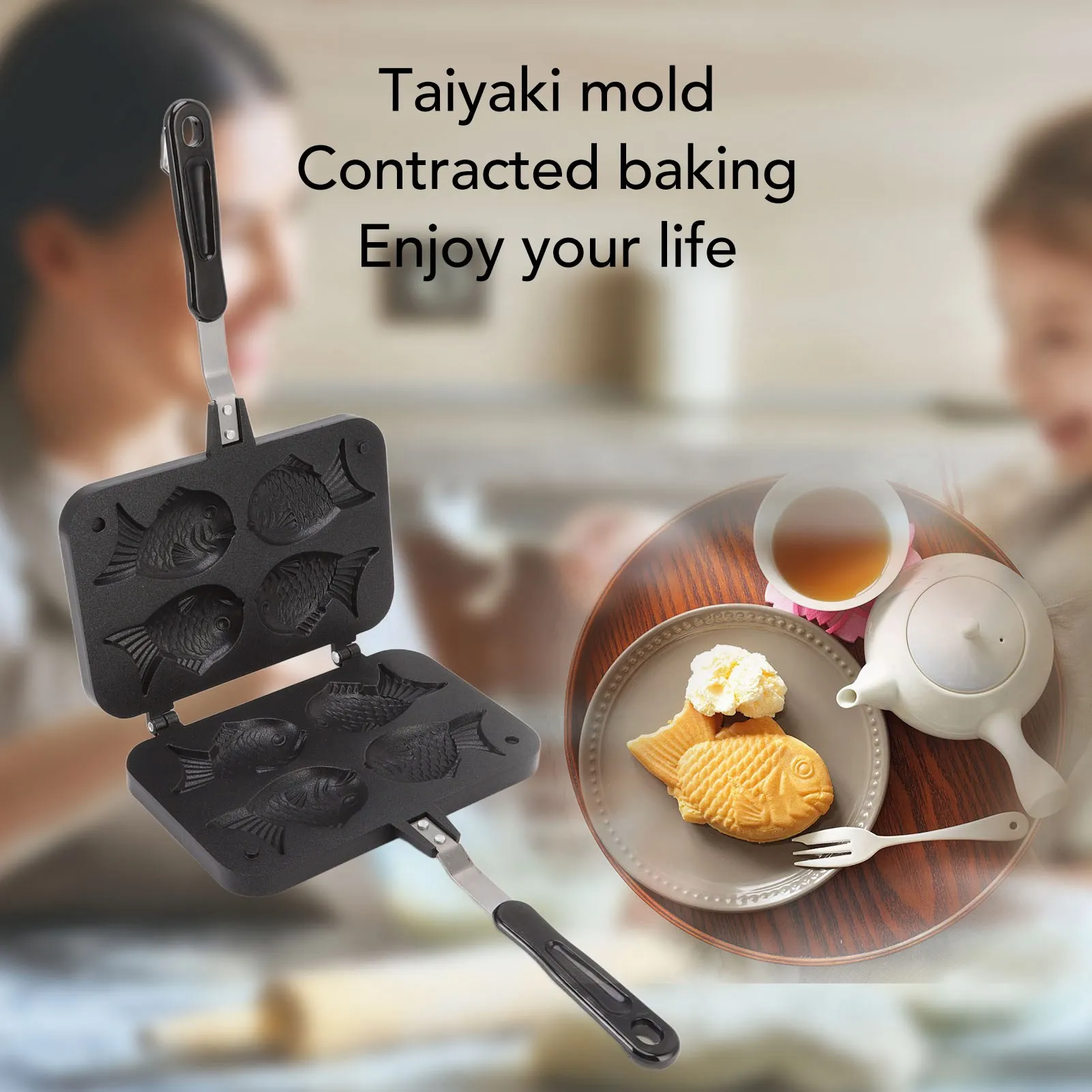 Double Side Taiyaki Maker Non Stick Waffle Baking Pan Aluminum Alloy Fish Shape Cake Mold