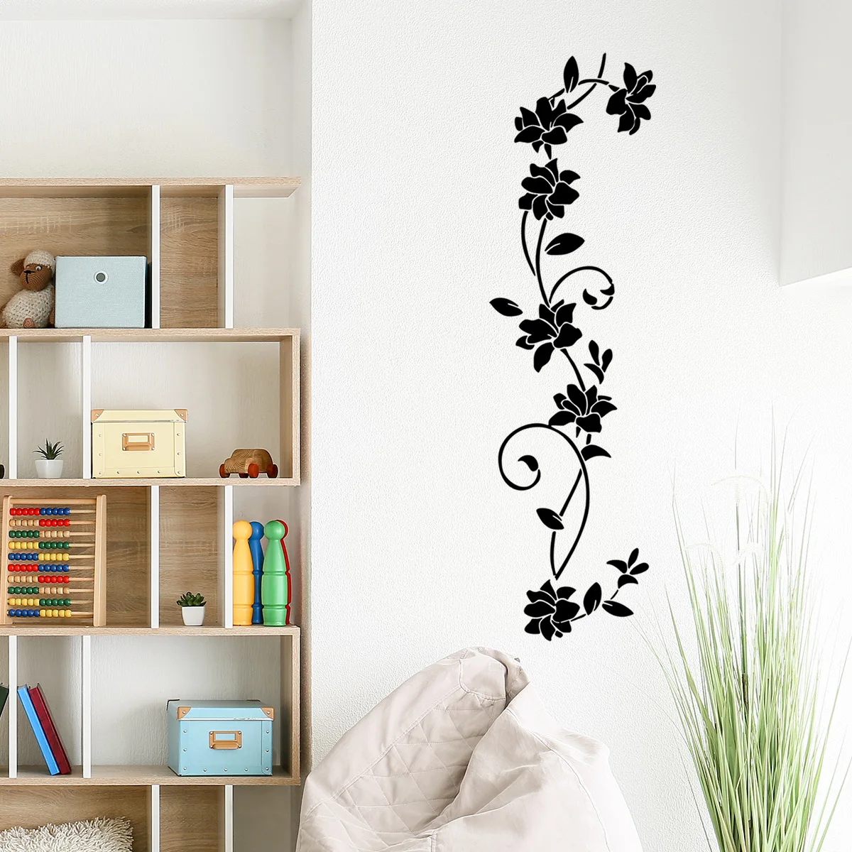 30*90cm Black Flower Vine Plant Flower Wall Sticker Background Wall Living Room Bedroom Study Restaurant Decoration Wall Sticker